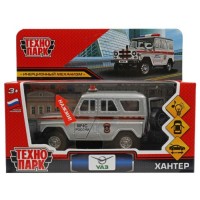 Машина металл свет-звук УАЗ Хантер МЧС длина 12 см, двер, багаж, инерц.