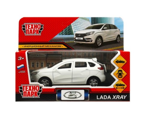 Машина металл Lada XRAY длина 12 см, двери, багаж, инерц, белый