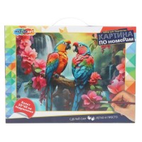 Холст по номерам на подрамнике 30*40 см "Попугаи и водопад"