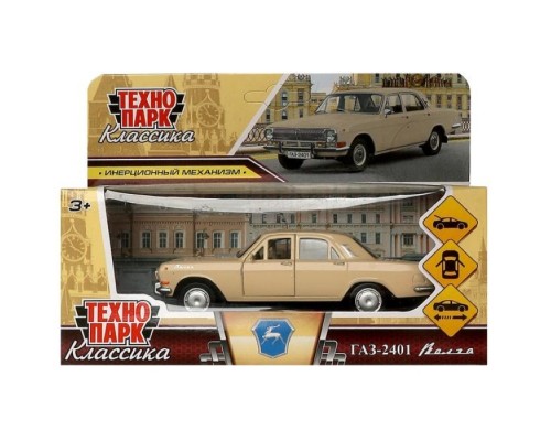 Машина металл ГАЗ-2401 Волга длина 12 см, двери, багаж, инерц, бежевый