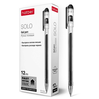 Ручка гелевая "Соло" черная 0,5мм чернила быстросохнущие трехгран. корпус