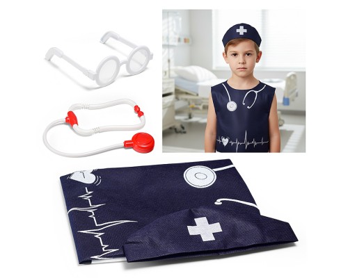 Набор "Медик" из 4 предметов: накидка, колпак, стетоскоп, очки синий