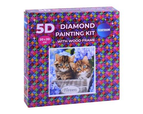 Алмазная мозаика "Котята" 20х20см, в деревянной рамке, частичное заполнение