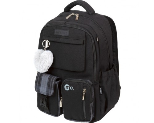 Рюкзак "Me. Black" подростковый 42x31x20 см (18 л) 650 г, износостойкий влагостойкий нейлон, 2 просторных отделения на молнии (одно из них с уплотненным отделением для ноутбука до 17 дюймов и книг на резинке и карманом на молнии с органайзером),