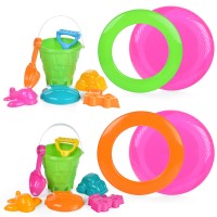 Набор летний №4 (ведро+совок+грабли+фрисби+кольцо+4 формочки)