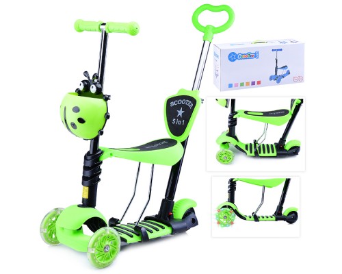 Самокат 3-х кол., зелёный, светящиеся колёса, PVC, ABEC 7, в коробке