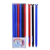 Ручка гелевая стираемая "Monsters" d=0,5 мм, цвета корпуса ассорти 3 цвета, с декоративным элементом и запечаткой на колпачке, с ластиком, сменный стержень, индивидуальная маркировка, синяя