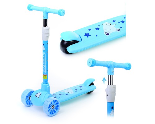Самокат 3-х кол., голубой, PU, ABEC 7, в коробке