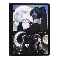 Тетрадь на кольцах А5 (175x220 мм) со сменным блоком "Silver Moon" 80 листов, блок офсет 70 г/м&sup2; в клетку, гибкая обложка слим из искусственной кожи и картона 300г/м&sup2;, цветная печать, картонная коробка и термоусадочная пленка