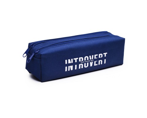 Пенал "Introvert" 21x6x6 см, плотный износостойкий полиэстер с водоотталкивающей пропиткой, 2 отделения на молнии, прямоугольный для 40 предметов, темно-синий
