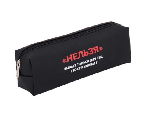Пенал-косметичка "Нельзя" 21,5x8x5 см, износостойкая матовая искусственная кожа до -40C, отделение на молнии, прямоугольный для 75 предметов, черный