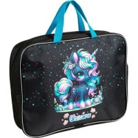 Папка для тетрадей, ИЗО и технологии "Unicorn" A4 (35x27x7 см) текстильная, плотный износостойкий полиэстер с водоотталкивающей пропиткой, с текстильным расширением 7 см, на молнии сверху, с внутренним карманом, с текстильными ручками увеличенно