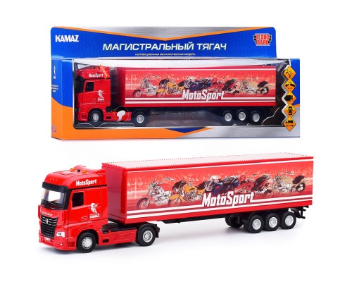 Машина металл KAMAZ Тягач с полуприцепом 37 см, (двери, свет-звук) инерц, в коробке