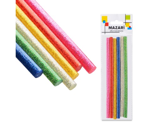 Стержни для клеевого пистолета ТМ MAZARI арт. M-4309P,с БЛЕСТКАМИ, длина 18 см, толщина 7 мм, вес 7 г,  6 шт, ОПП-упаковка с европодвесом