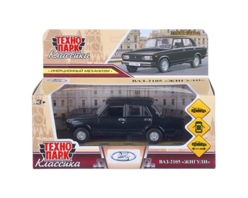 Машина металл LADA "Ваз-2105" 1997 12 см, двери, багаж, инерц. черный