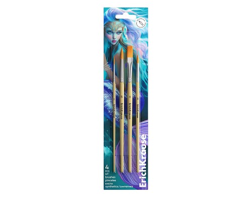 Кисти Aquamarine для акварели и гуаши, синтетика, 4 штуки (в блистере)