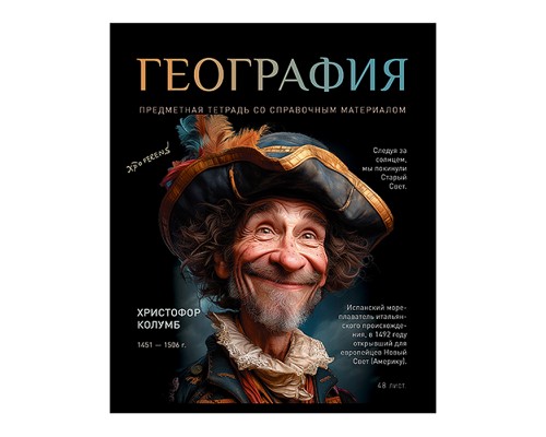Тетрадь 48л. клетка, А5 "География" скрепка