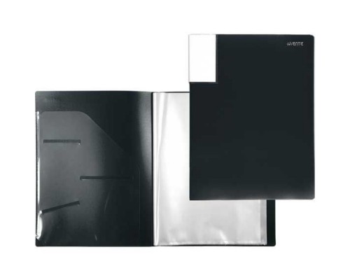 Папка с 020 вкладышами A4 "Uno Black" A4 (230x310x15 мм) 500 мкм, фактура "песок" прозрачный внутренний карман 160 мкм, вкладыши 30 мкм, индивидуальная упаковка, черная