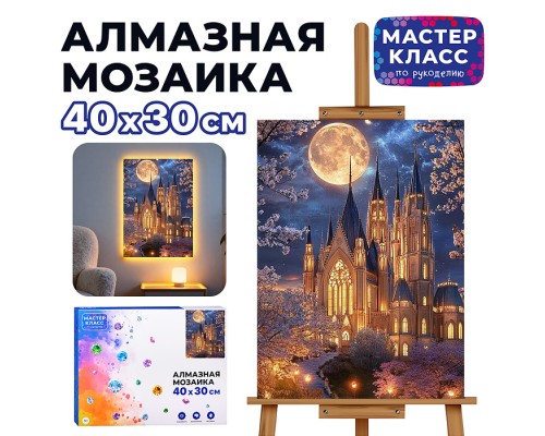 Мозаика алмазная "Ночной замок" (светится в темноте) 40*30 см.