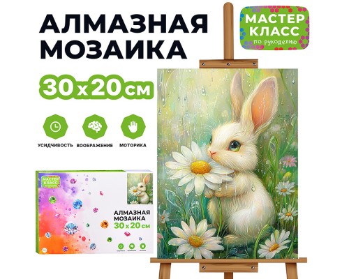 Мозаика алмазная "Зайчик с ромашкой" 20*30см.