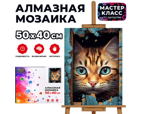 Мозаика алмазная "Котик" 40*50см.