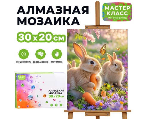 Мозаика алмазная "Зайчики в саду" 20*30 см.