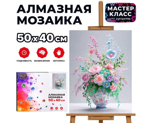 Мозаика алмазная "Вазочка с цветами" 40*50 см.
