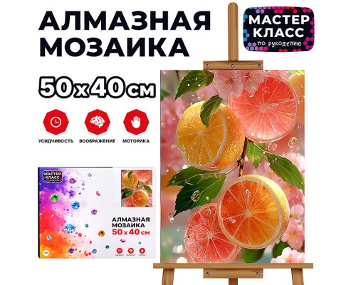 Мозаика алмазная "Апельсины в сакуре" 40*50 см.