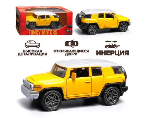 Жёлтая инерционная машинка с белой крышей die-cast , 1:32