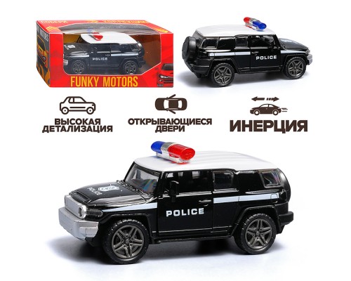 Чёрная инерционная машинка полицейская с белой крышей die-cast , 1:32