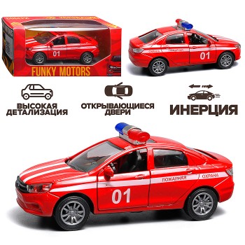 Красная инерционная машинка полицейская вид В die-cast, 1:32