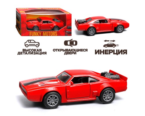 Красная с чёрной полосой инерционная машинка die-cast , 1:32