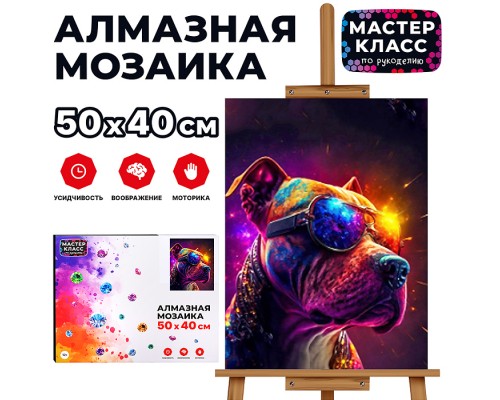 Мозаика алмазная "Собака в очках" 40*50см.