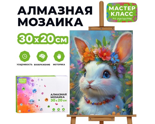 Мозаика алмазная "Зайка в цветах" 20*30 см.