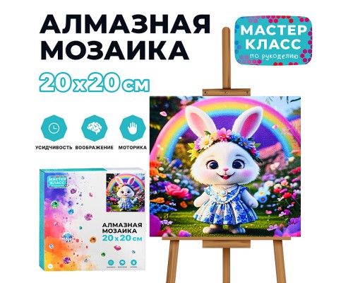 Мозаика алмазная "Зайка с радугой" 20*20 см.