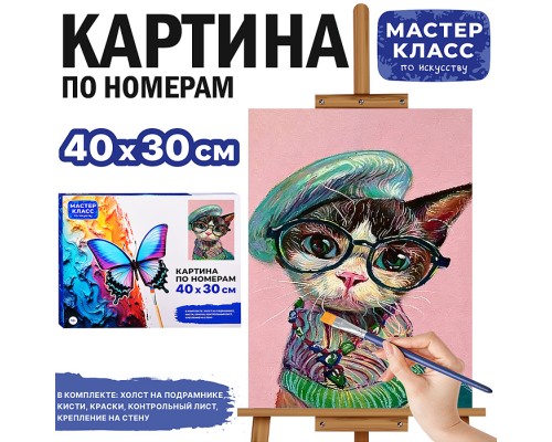 Картина по номерам "Котик в очках" 40х30 см.