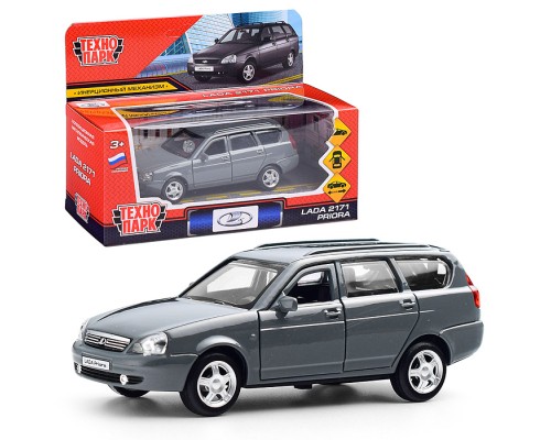 Машина металл LADA PRIORA длина 12 см, двери,багаж,инерц,темно-серый