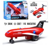 Самолет "Пассажирский" (свет, звук) в коробке (красный)