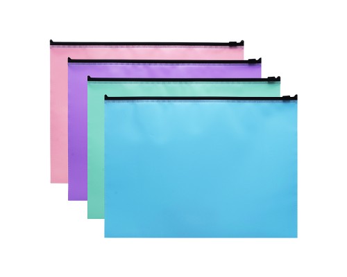 Папка на молнии "Pastel" A4 (335x245 мм) полипропилен 180 мкм, черная пластиковая молния, цвет папки пастельный ассорти (голубой, розовый, сиреневый, мятный)