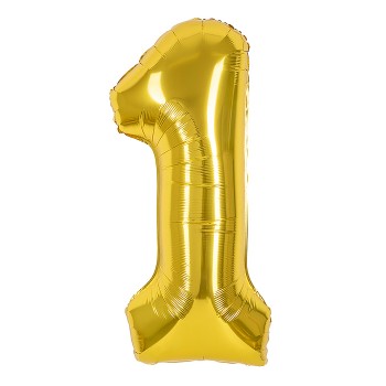 Шар (40''/102 см) Цифра, 1, Золото, 1 шт. в уп.