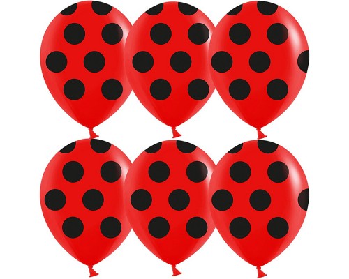 Шар (12''/30 см) Черные точки, Красный, пастель, 5 ст, 25 шт.