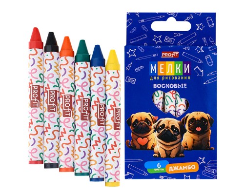 Мелки восковые 6цв. "Мопсы"