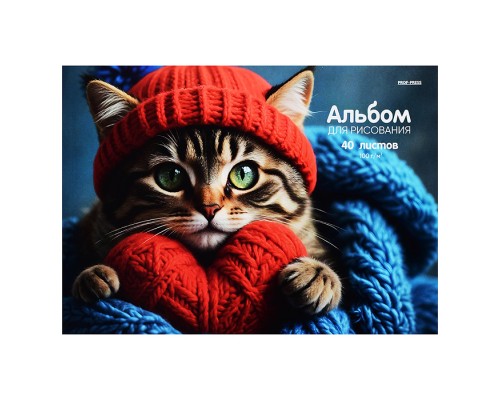 Альбом для рисования 40л. "Кот в шапке" А4, КБС, картон. обл, офсет