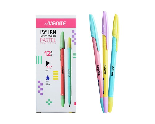 Ручка шариковая "Pastel" d=0,7 мм, шестигранный корпус с рифлёной грип-зоной, цвета корпуса - ассорти в пастельный тонах, сменный стержень, индивидуальная маркировка, в картонной коробке, синяя