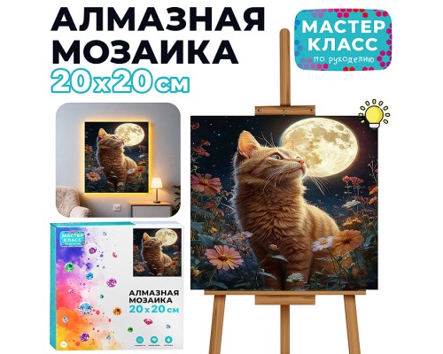 Мозаика алмазная "Рыжий котик" (светится в темноте) 20*20 см.