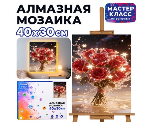Мозаика алмазная "Букет роз" (светится в темноте) 40*30 см.