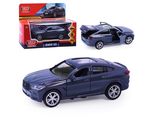 Машина металл BMW X6 12 см, (двери, багаж, темно серый) инерц, в коробке