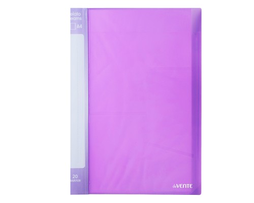 Папка с 020 вкладышами A4 "Gelato Dreams" A4 (235x310x15 мм) 600 мкм, фактура гладкая глянцевая, вкладыши 30 мкм, с наварным карманом и вкладышем для надписей, с внутренним карманом 160 мкм, лавандовый сорбет