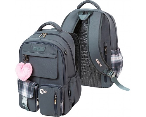 Рюкзак "Me. Gray" подростковый 42x31x20 см (18 л) 500 г, износостойкий влагостойкий нейлон, 2 просторных отделения на молнии (одно из них с уплотненным отделением для ноутбука до 17 дюймов и книг на резинке и карманом на молнии с органайзером), 