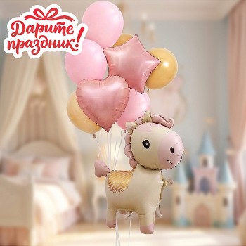 Интерьерное украшение "Фонтан из шаров. Пони" цвет розовый